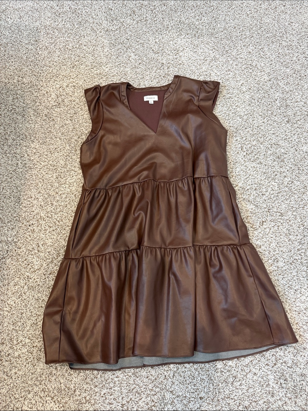 Evereve Brown Faux Leather Tiered Dress
